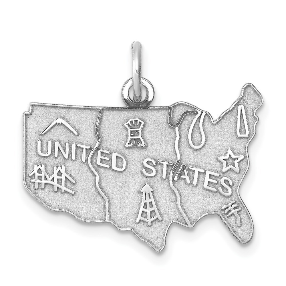 Sterling Silver Small Travel Theme Rhodium-plated United States Polished Charm